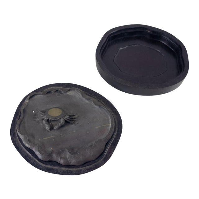 20th Century Chinese Carved Duan Inkstone With Crab on Water Lily For Sale