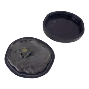 20th Century Chinese Carved Duan Inkstone With Crab on Water Lily