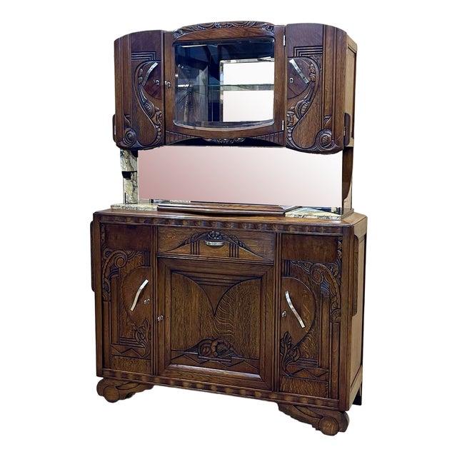 Art Deco Sideboard in Oak and Marble For Sale