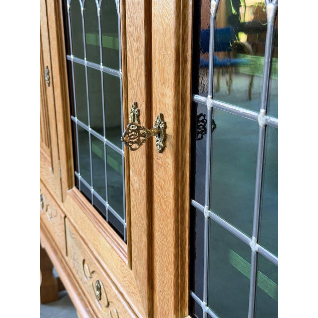 Henning Kjærnulf Oak Sideboard Credenza With Leaded Glass Doors by Henning Mid-Century Modern 1960s For Sale - Image 10 of 13