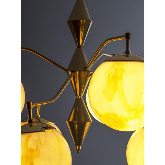 Vintage Marbled Glass Chandelier, 1960s–1980s, Czechoslovakia This six-flame chandelier was produced by Lustry, n.p.,...