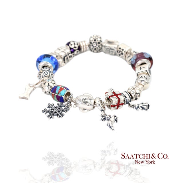 White Pandora Charm Bracelet 925 Sterling Silver Womens 8in Vintage Authentic Lot For Sale - Image 8 of 10