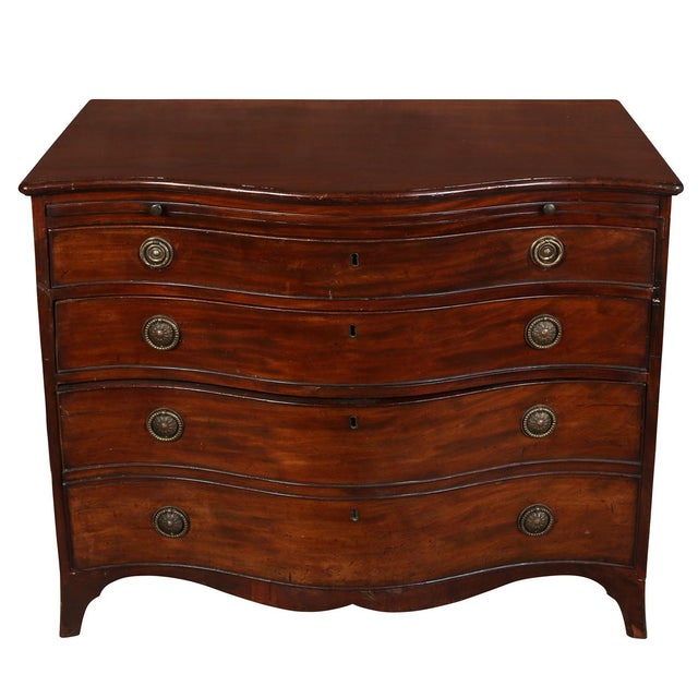 English Vintage Bowfront Mahogany Four Drawer Chest With Pull-Out Shelf For Sale - Image 3 of 3
