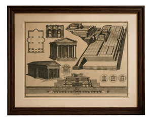 After Montfaucon, Antique Roman Temple Architecture & Archaeological Plan, 1721, Engraving