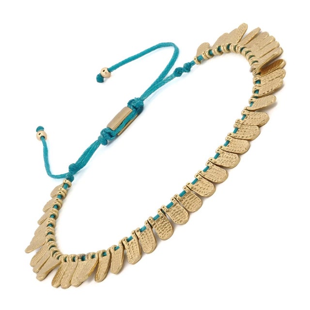 Early 21st Century Fish Scale Turquoise & Gold Cord Bracelet For Sale - Image 5 of 6