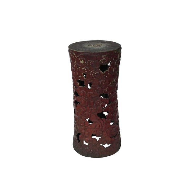 The Ceramic Clay Brick Red Cloud Scroll Round Tall Pedestal Table Display Stand is a striking and artistic piece that...