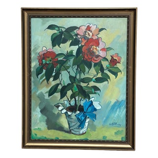 G. Källbom, Flower Motif in Pot, 1960s, Oil on Panel, Framed For Sale
