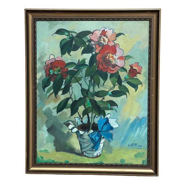 G. Källbom, Flower Motif in Pot, 1960s, Oil on Panel, Framed For Sale