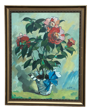 G. Källbom, Flower Motif in Pot, 1960s, Oil on Panel, Framed