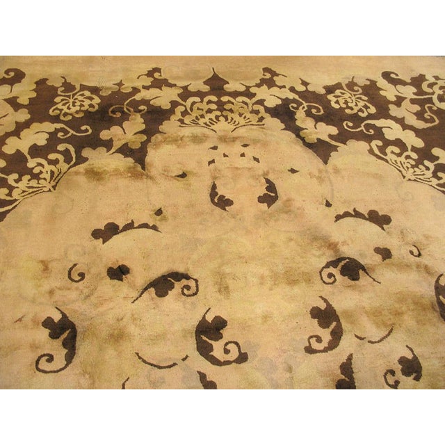 Early 20th Century 1930s Tan Camel Medallion Antique Chinese Art Deco Rug 8'9" X 11'4" Handknotted Wool Carpet For Sale - Image 5 of 6