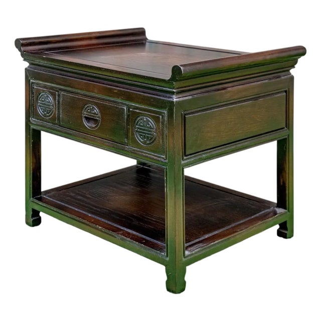 Vintage Chinese Altar Style Rosewood Finish End Table With Shou Emblems For Sale