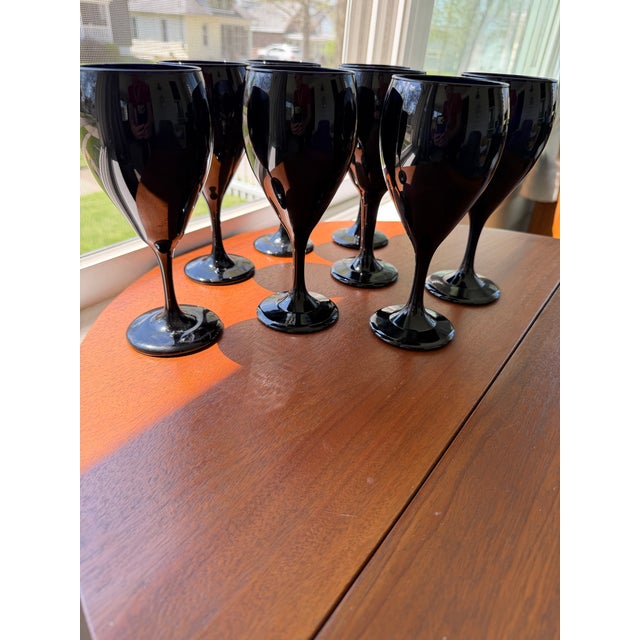Glass 1960s Libby Crystal Black Amethyst Wine Glasses - Set of 8 For Sale - Image 7 of 12