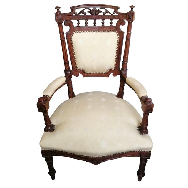 Empire Style Damask Armchairs, 1890s, Set of 2, in Worn conditions. Designed 1890 to 1919