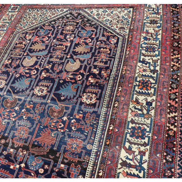 Antique Persian Hamadan Rug With Deep Indigo Field With Tribal Motifs 6'10 X 12'5 For Sale - Image 9 of 14