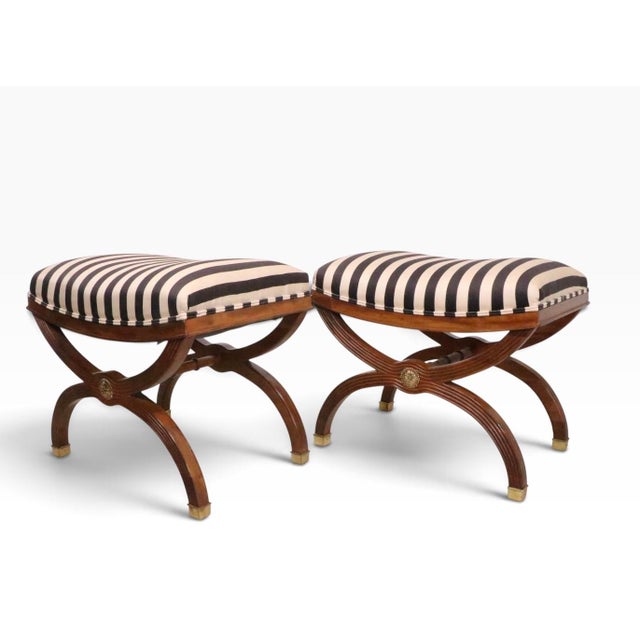 Exceptional pair of Regency Revival style ottomans, footstools, benches, in excellent original, clean and ready to use...