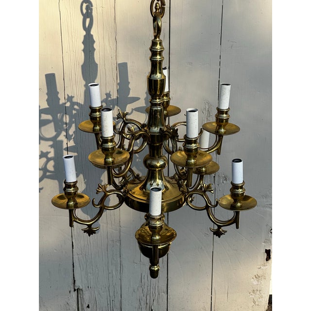 Vintage 10 Light Two Tier Brass Dutch Baroque Chandelier For Sale - Image 10 of 12