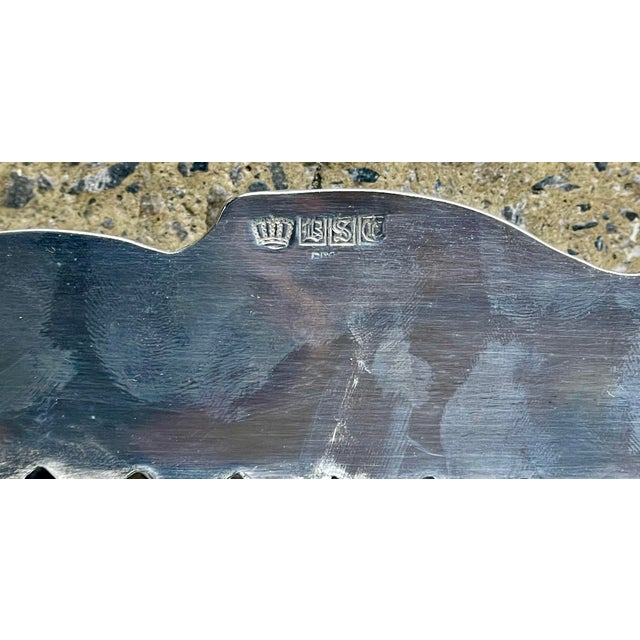 Mid 20th Century Birmingham Large Footed Silver Plate Serving Tray Etched Reticulated Raised Edge For Sale - Image 9 of 12