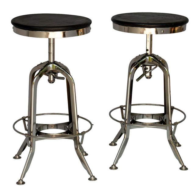 Vintage Rh Chrome & Wood Bar Stool, Pair For Sale In Los Angeles - Image 6 of 11