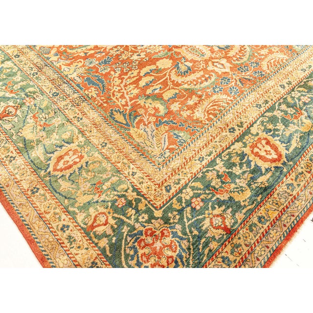 Indian Authentic Indian Red, Blue Botanic Handmade Wool Rug For Sale - Image 3 of 8