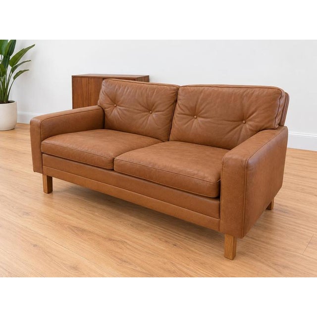 Mid-Century Modern Scandinavian Two-Seater Cognac Leather Sofa, 1960s For Sale - Image 4 of 11