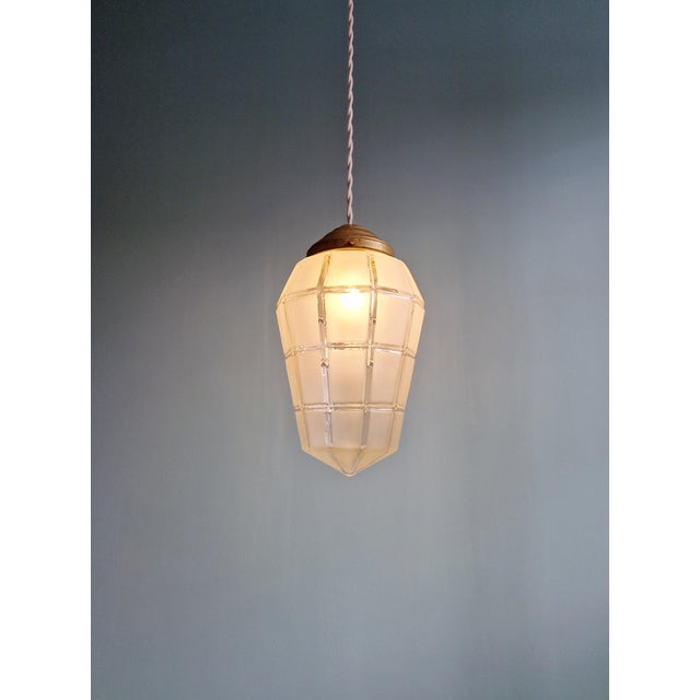 Art Deco Pendant Light in Faceted Satin Glass, 1920s For Sale - Image 10 of 11
