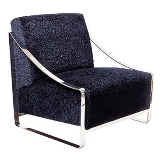 Custom Designed Chair in Polished Nickel With Plush Custom Upholstery For Sale