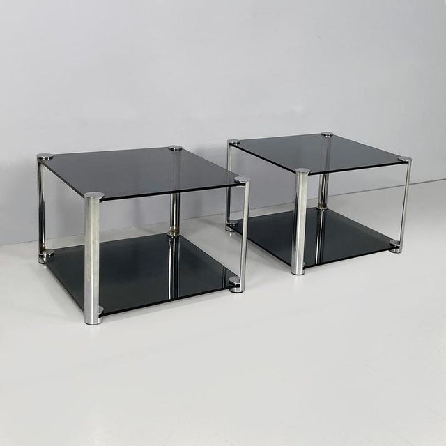 Italian Modern Coffee Tables in Smoked Glass and Chromed Metal, 1980s, Set of 2 For Sale - Image 3 of 18