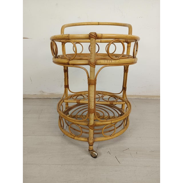1960s Vintage Rattan Serving Bar Cart, 1960s For Sale - Image 5 of 15