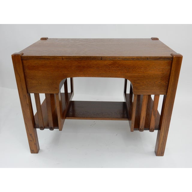 Antique Mission Arts & Crafts Oak Library Desk 38", Signed Bourn Hadley