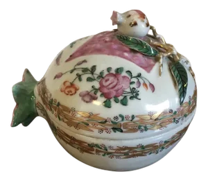 Antique 18th Century Chinese Export Famille Rose Porcelain Pomegranate Box or Tureen