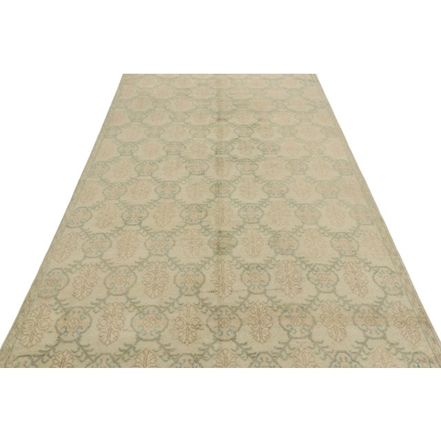 Rug & Kilim Vintage Distressed Rug, Beige and Green Floral Geometric Pattern - Rug & Kilim For Sale - Image 4 of 8
