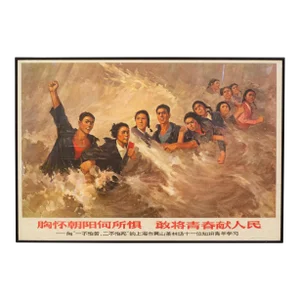 Original Vintage Chinese Propanda Poster, Dare to Contribute Youth to the People...1970