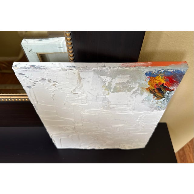 Textile Vintage Abstract Modern Monochromatic Textured Impasto Original Painting, White, Orange, Blue, Framed For Sale - Image 7 of 11