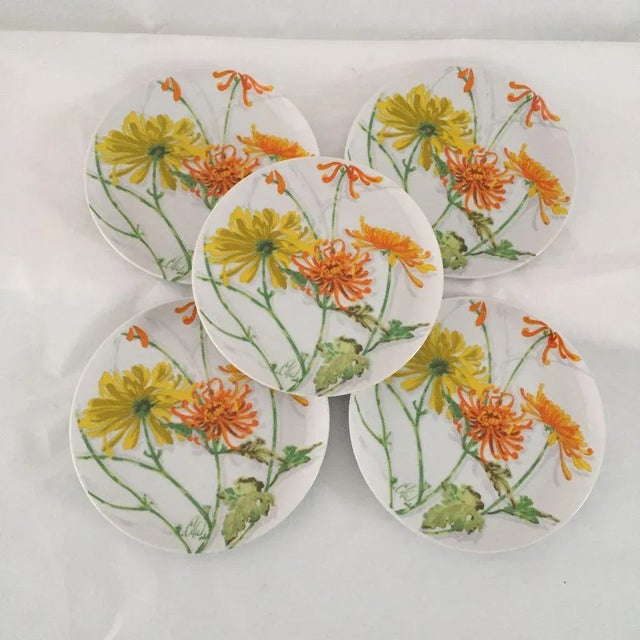 Vintage Watercolor Chrysanthemum Plates - Set of 5 For Sale In New York - Image 6 of 6
