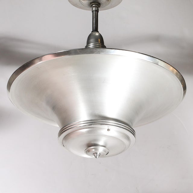 Art Deco 1930s Art Deco Machine Age Brushed Aluminum Pendant Chandelier Signed Edwin Guff For Sale - Image 3 of 14
