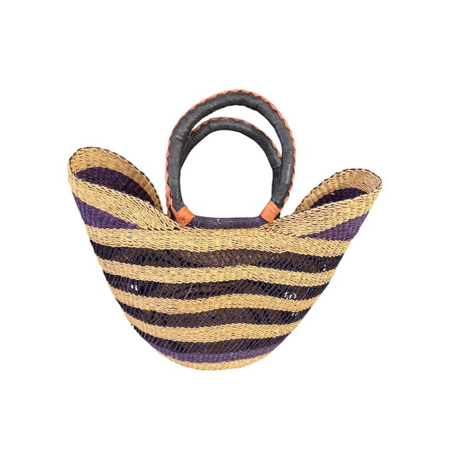 African Large African Ghanian Bolga Basket 19" H by 19" W For Sale - Image 3 of 7
