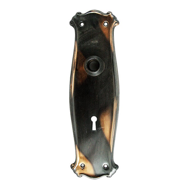 Japanned Brass 10 In. Door Plate With Keyhole For Sale