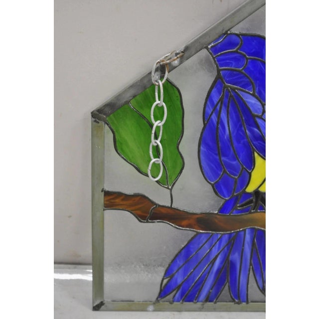 Vintage Leaded Stained Glass Red and Blue Parrot Bird Window Suncatcher - A Pair For Sale - Image 11 of 11