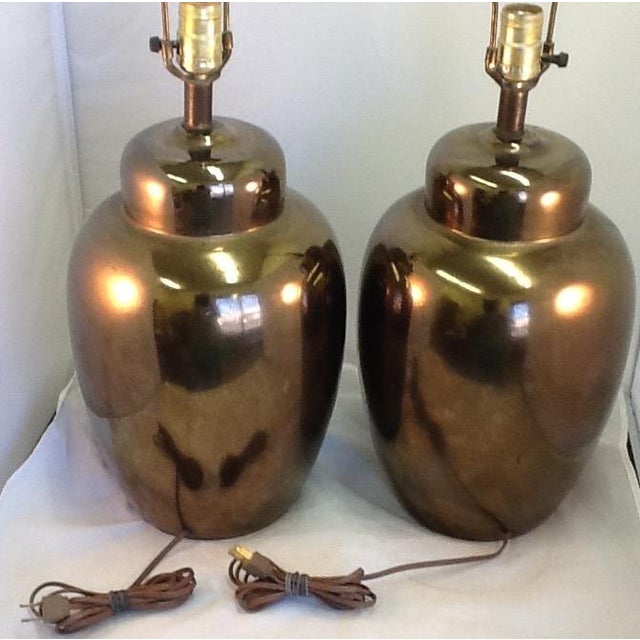 Mid Century Table Lamps. Ceramic Bronze Crackle. Vintage Urn Lamps a