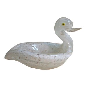 Vintage MCM Murano Art Glass Swan Figurine Bowl Candy Dish W Gold Flecks