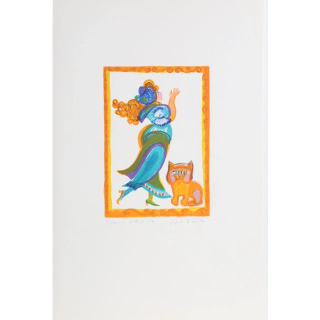 Folk Art Petite Portrait - Woman in Gown With Cat, Judith Bledsoe For Sale - Image 3 of 3