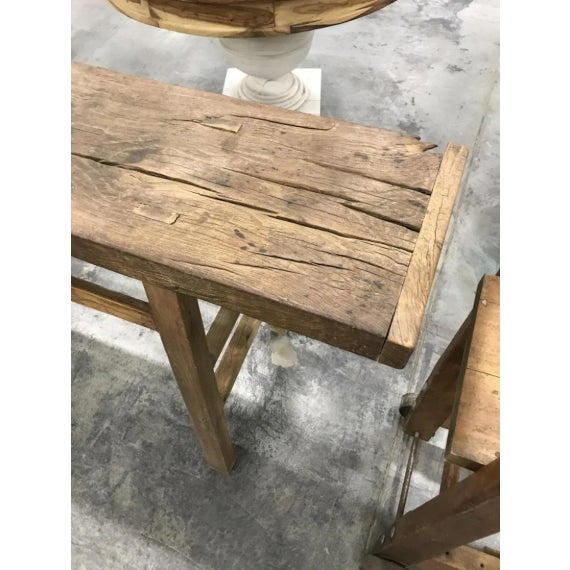 Early 20th Century Antique Primitive Wood Mortise Workbench Console Table For Sale - Image 5 of 6