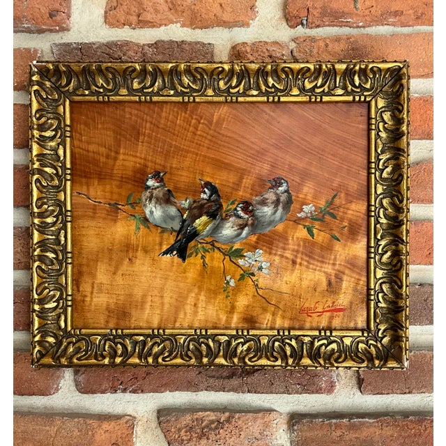 Black Gabriel Cazals, French Naturalist Goldfinches, 1900, Oil For Sale - Image 8 of 8
