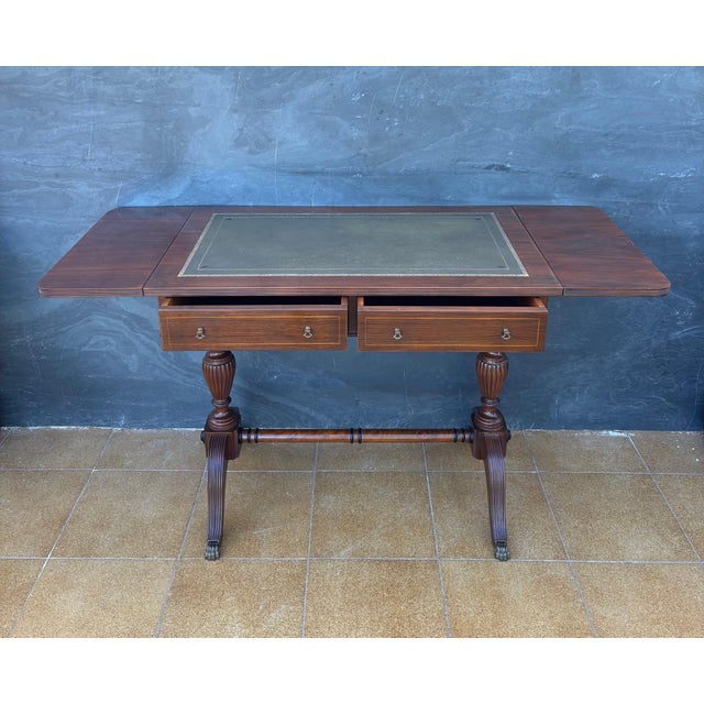Spanish Regency Revival Drop-Leaf Writing Table with Leather Top, 1940s For Sale - Image 9 of 15