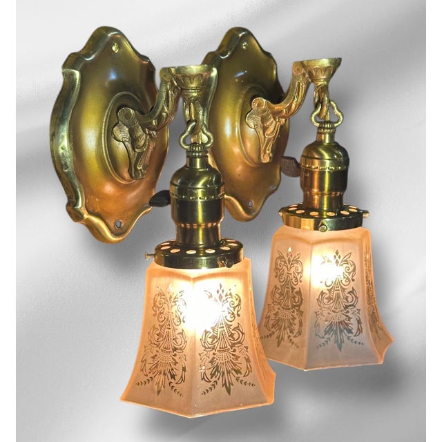 Antique Small Sconces With Amber Glass Shades - a Pair For Sale In South Bend - Image 6 of 11