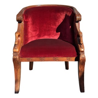 Late 20th Century Hand-Carved Swan Tub Armchair With Red Velvet Upholstery For Sale