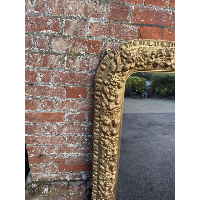 Large Antique English Arched Top Overmantle Mirror with Gilt Ornate Frame, 19th Century For Sale - Image 5 of 6