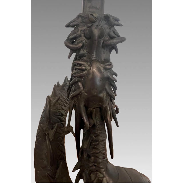 Bronze Antique Koro Dragon Japanese Lamp, Cast Bronze, Meiji Period C1900 (Okimono) For Sale - Image 8 of 15