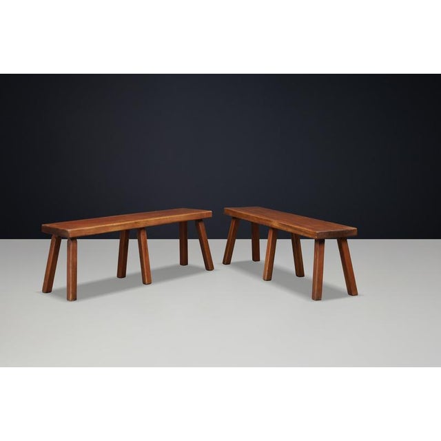 Wood French Primitive Oak Bench with Rich Patina, 1960s For Sale - Image 7 of 15