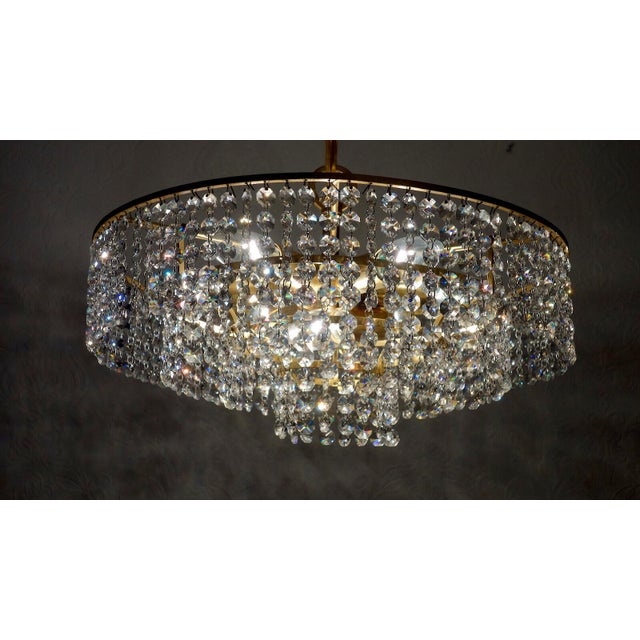 Antique Brass and Lead Crystal Chandelier from Ernst Palme, 1960s For Sale - Image 6 of 11